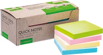 Een Q-CONNECT Quick Notes Recycled pastel, ft 76 x 76 mm, 100 vel, doos van 12 stuks in geassorteerde kleuren koop je bij best4office