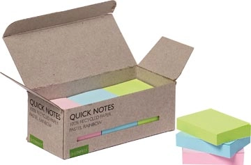 Een Q-CONNECT Quick Notes Recycled pastel, ft 38 x 51 mm, 100 vel, doos van 12 stuks in geassorteerde kleuren koop je bij best4office