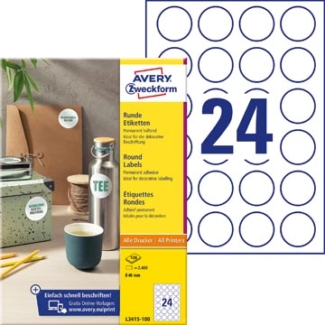 Een Avery Zweckform ronde etiketten, diameter 40 mm, wit, permanent klevend, 240 etiketten, 10 vellen koop je bij best4office