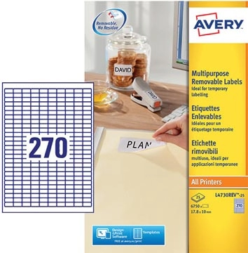 Een Avery L4730REV-25 afneembare etiketten ft 17,8 x 10 mm (b x h), 6.750 etiketten, wit koop je bij best4office