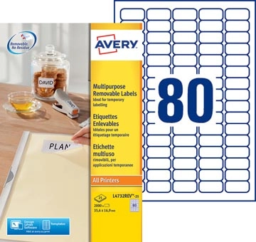 Een Avery L4732REV-25 afneembare etiketten ft 35,6 x 16,9 mm (b x h), 2.000 etiketten, wit koop je bij best4office