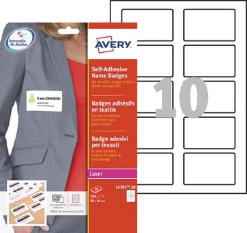 Een Avery L4785-20 zelfklevende badge ft 80 x 50 mm, doos van 200 stuks, wit koop je bij best4office