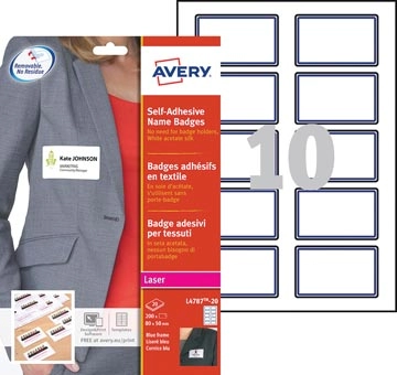 Een Avery L4787-20 zelfklevende badge ft 80 x 50 mm, doos van 200 stuks, wit/blauw koop je bij best4office