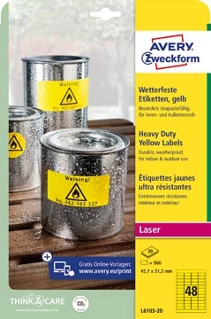 Een Avery Etiketten Heavy Duty ft 45,7 x 21,2 mm geel koop je bij Muys Kantoor & Kado