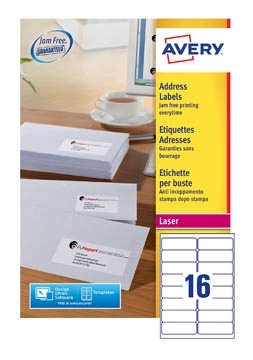 Een Avery L7162, Adresetiketten, Laser, Ultragrip, wit, 100 vellen, 16 per vel, 99,1 x 33,9 mm koop je bij best4office