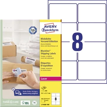 Een Avery L7165B-100 BlockOut zelfklevende etiketten QuickPeel, ft 99,1 x 67,7 mm (b x h), 800 etiketten koop je bij best4office