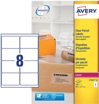 Een Avery L7565-25 verzendetiketten ft 99,1 x 67,7 mm (b x h), 200 etiketten, transparant koop je bij best4office