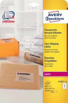 Een Avery L7565-25 verzendetiketten ft 99,1 x 67,7 mm (b x h), 200 etiketten, transparant koop je bij best4office