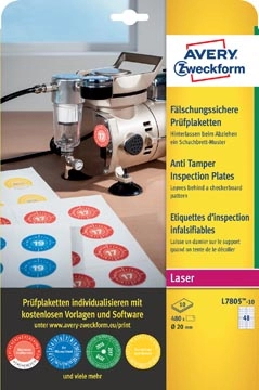 Een Avery fraudebestendige, niet-verwijderbare ronde keuringszegels, 20 mm diameter, 480 stuks, 48 per vel koop je bij best4office