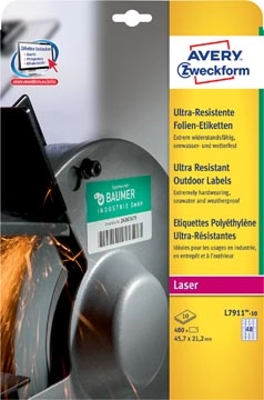 Een Avery L7911-10 weerbestendige etiketten ft 45,7 x 21,2 mm (b x h), 480 etiketten, wit koop je bij best4office