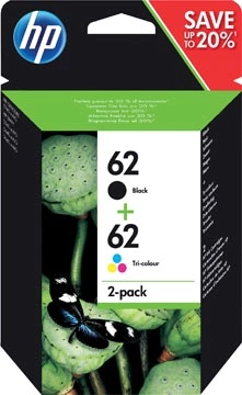 Een HP inktcartridge 62, 165-200 pagina's, OEM N9J71AE, 1 x zwart en 1 x 3 kleuren koop je bij best4office