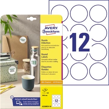 Een Avery Zweckform ronde etiketten, 60 mm, blister van 120 stuks, wit koop je bij best4office