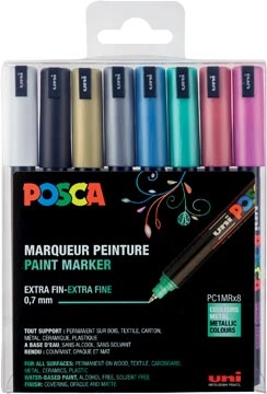 Een Uni POSCA paintmarker PC-1MC, 0,7 mm, etui met 8 stuks in geassorteerde metallic kleuren koop je bij Muys Kantoor & Kado