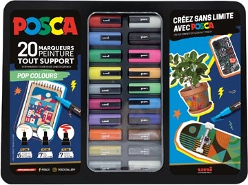 Een Posca paintmarkers, metalen doos van 20 stuks, assorti, ontwerp Pop Colours koop je bij best4office