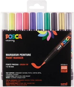 Een Posca paintmarker PCF-350, brush tip, étui van 10 stuks, assorti koop je bij best4office