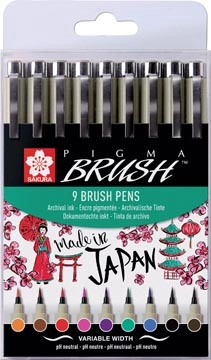 Een Sakura brushpen Pigma Brush, etui van 9 stuks, in geassorteerde kleuren koop je bij best4office