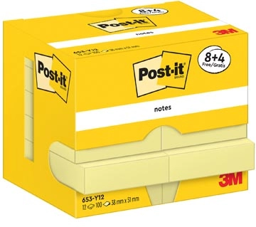 Een Post-It Notes, 100 vel, ft 38 x 51 mm, geel, 8 + 4 GRATIS koop je bij Muys Kantoor & Kado