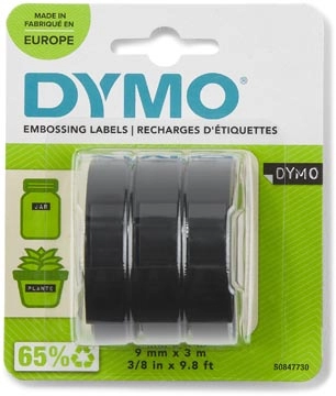 Een Dymo D3 tape 9 mm, wit op zwart, blister van 3 stuks koop je bij best4office