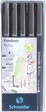 Een Schneider fineliner Pictus, etui van 5 stuks, assorti koop je bij Muys Kantoor & Kado