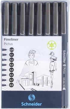 Een Schneider fineliner Pictus, etui van 8 stuks, zwart koop je bij Muys Kantoor & Kado