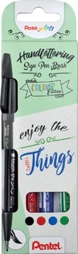 Een Pentel brushpen Sign Pen Brush Touch, kartonnen etui met 4 stuks: zwart, blauw, rood en groen koop je bij Muys Kantoor & Kado