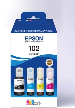 Een Epson inktfles 102, 6.000 - 7.500 pagina's, OEM C13T03R640, 4 kleuren koop je bij best4office