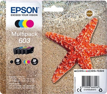 Een Epson inktcartridge 603, 130-150 pagina's, OEM C13T03U64010, 4 kleuren koop je bij Muys Kantoor & Kado