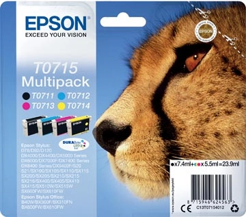 Een Epson inktcartridge T0715,250-415 pagina's, OEM C13T07154012, 4 kleuren koop je bij Muys Kantoor & Kado