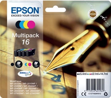 Een Epson inktcartridge 16, 165-175 pagina's, OEM C13T16264012, 4 kleuren koop je bij Muys Kantoor & Kado