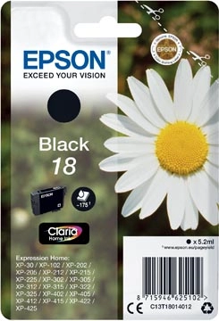 Een Epson inktcartridge 18, 175 pagina's, OEM C13T18014012, zwart koop je bij Muys Kantoor & Kado