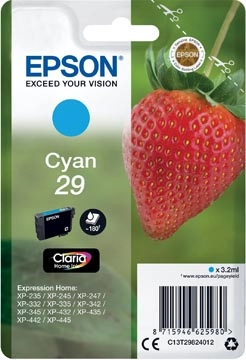 Een Epson inktcartridge 29, 180 pagina's, OEM C13T29824012, cyaan koop je bij Muys Kantoor & Kado