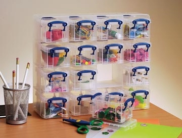 Een Really Useful Box muurkubus met 16 opbergdozen van 0,3 liter, transparant koop je bij best4office