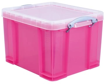 Een Really Useful Box opbergdoos 35 liter, transparant, helroze koop je bij Muys Kantoor & Kado