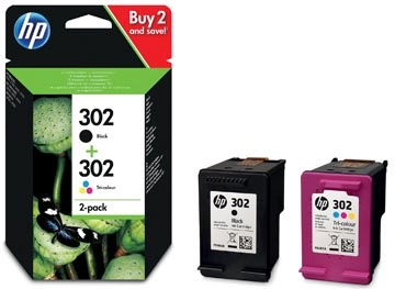 Een HP inktcartridge 302, 165 - 190 pagina's, OEM X4D37AE, 1 x zwart en 1 x 3 kleuren koop je bij best4office